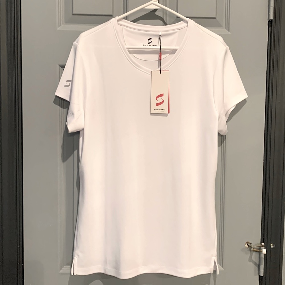 Savalino NWT XL sports moisture wicking white V-neck Tennis/Golf ladies tee
